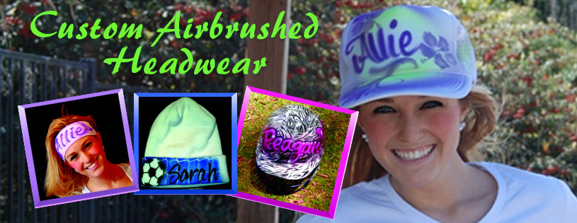 A woman wearing a hat with airbrushed designs.